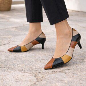 Celine Tri-Color Ayers Snakeskin Pointed-Toe Pumps Italy